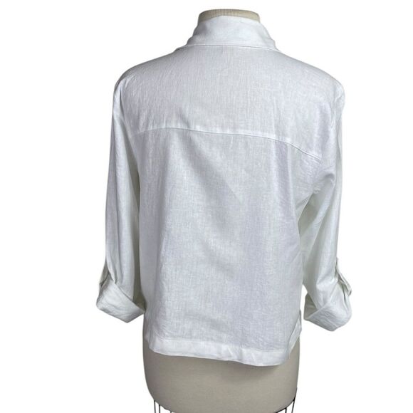 Women's White Michael Kors Button-Up Top blouse w/roll up sleeves - Picture 2 of 9